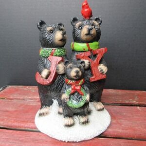 Transpac Christmas Bear Family Figurine with Cardinal & JOY Holiday Decor 7" NEW
